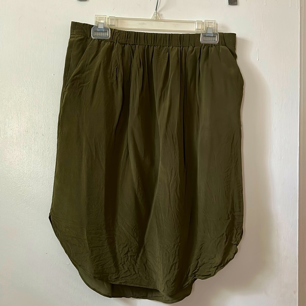 Madewell Olive Green Silk Midi Skirt